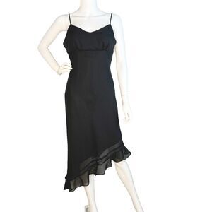 90s Y2K Midi Dress Milkmaid Asymmetric Hem Sleeveless Whimsigoth Black Size M